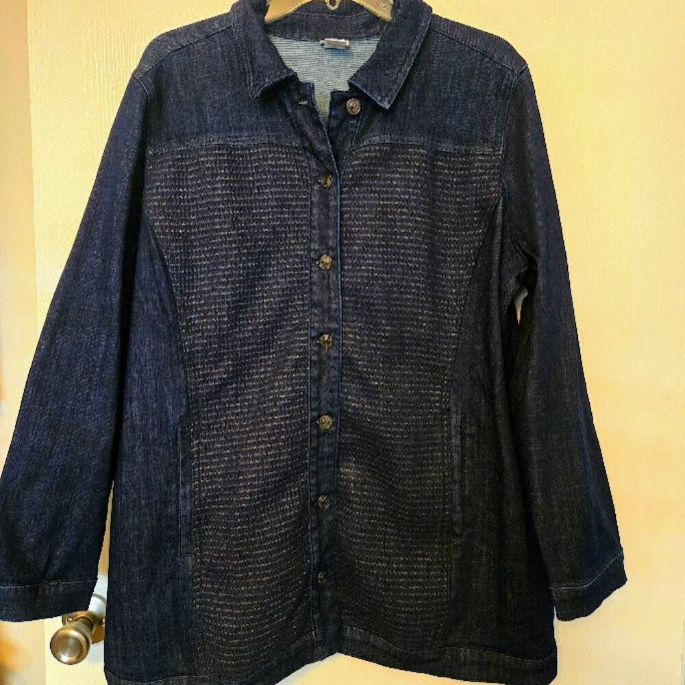 Chico's elongated‎ denim embellished jacket NWOT Size 3/XL